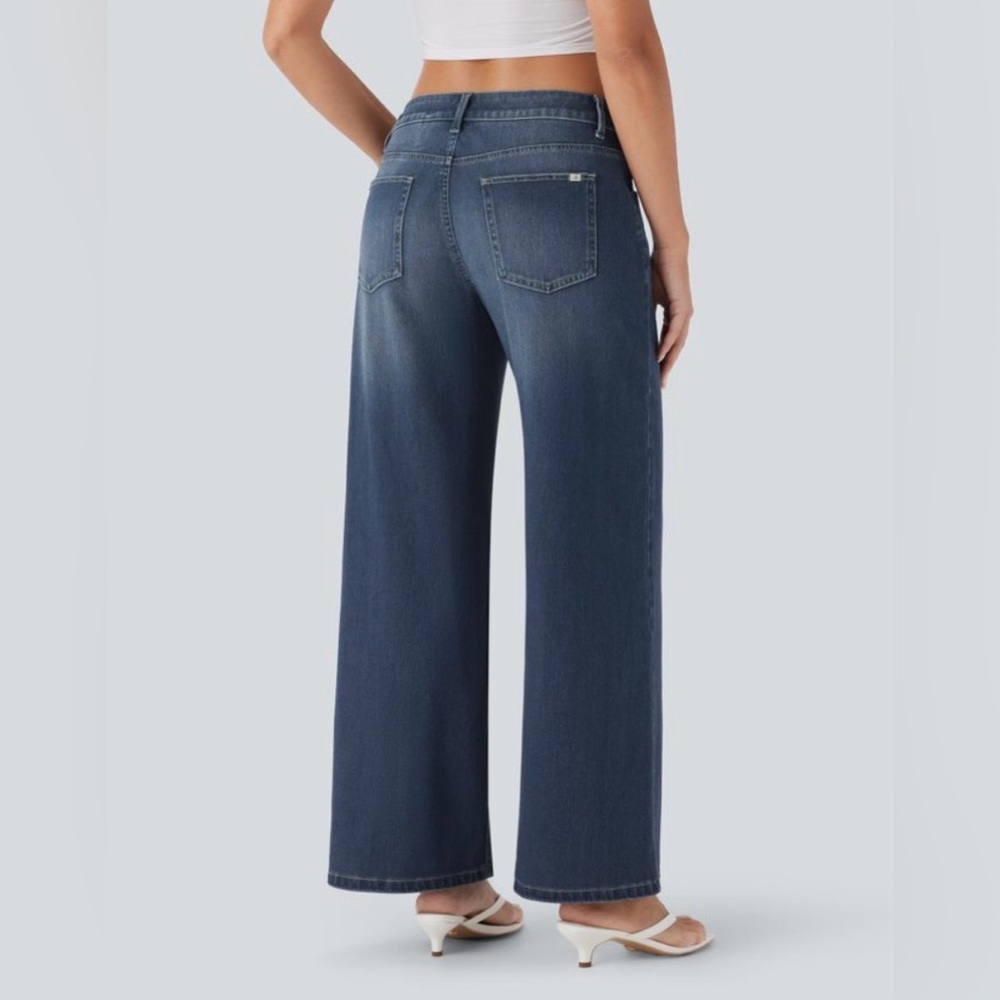 HALARA Asymmetric Dark Blue Stretch Denim Wide Leg Jeans Women’s XL Reg NWT - Picture 5 of 12